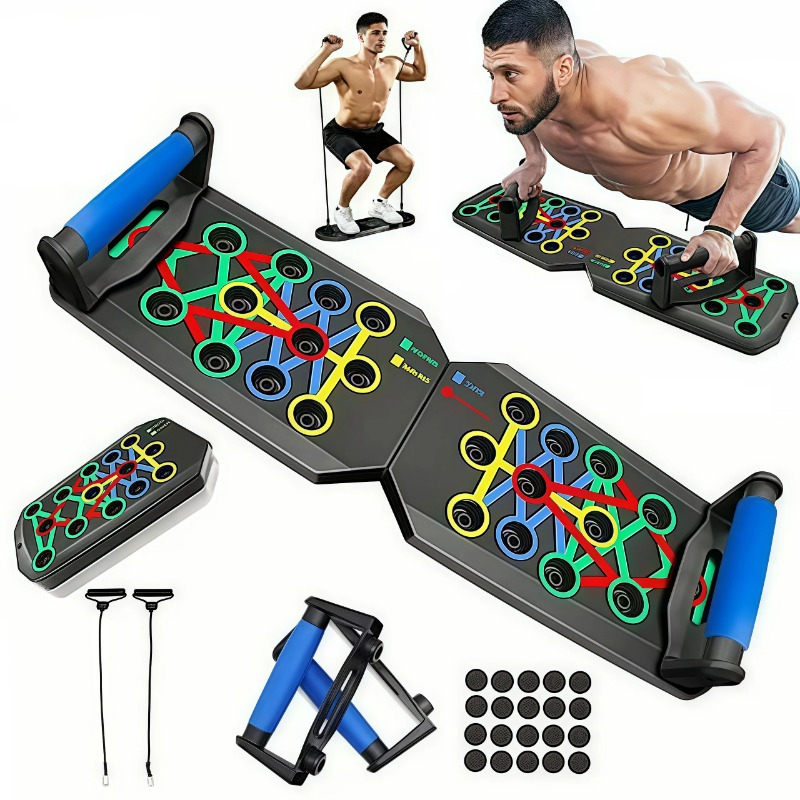 Home Gym Kit For Men - 저항 밴드가 있는 접이식 푸시업 보드,