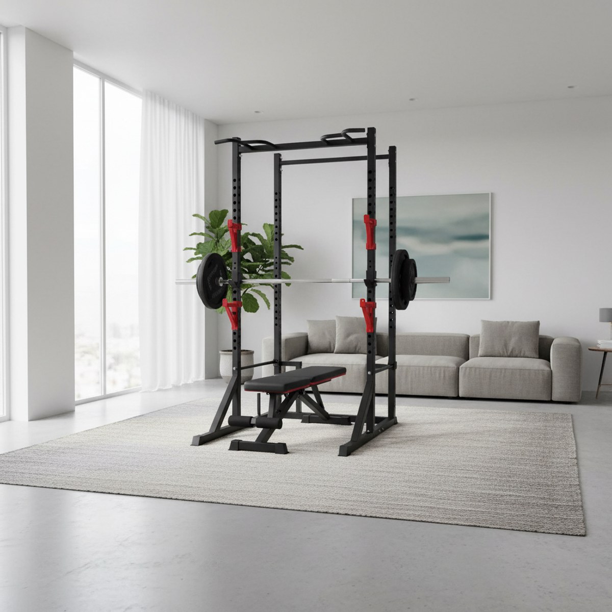 조절 가능한 파워 랙과 풀업 바가 있는 홈짐 스쿼트 스 - Squat Rack Power 리뷰 및 가격