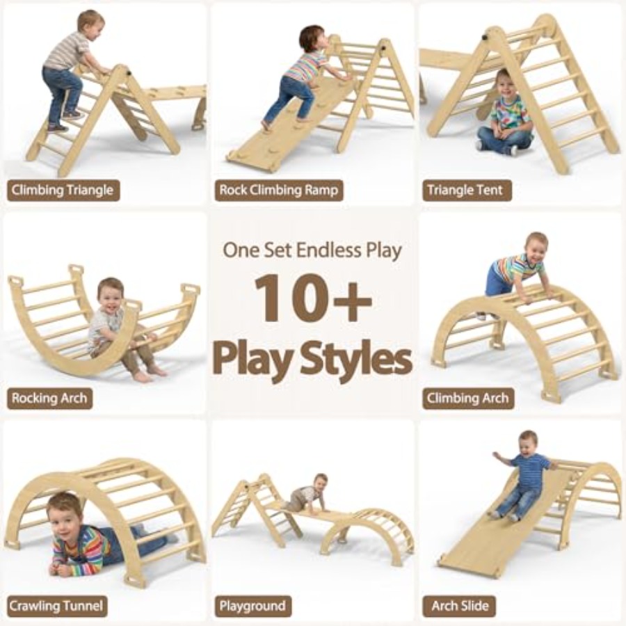 실내 유아용 등반 놀이 세트: 천연 나무 피클러 삼각형 - Home Gym For Toddlers 리뷰 및 가격