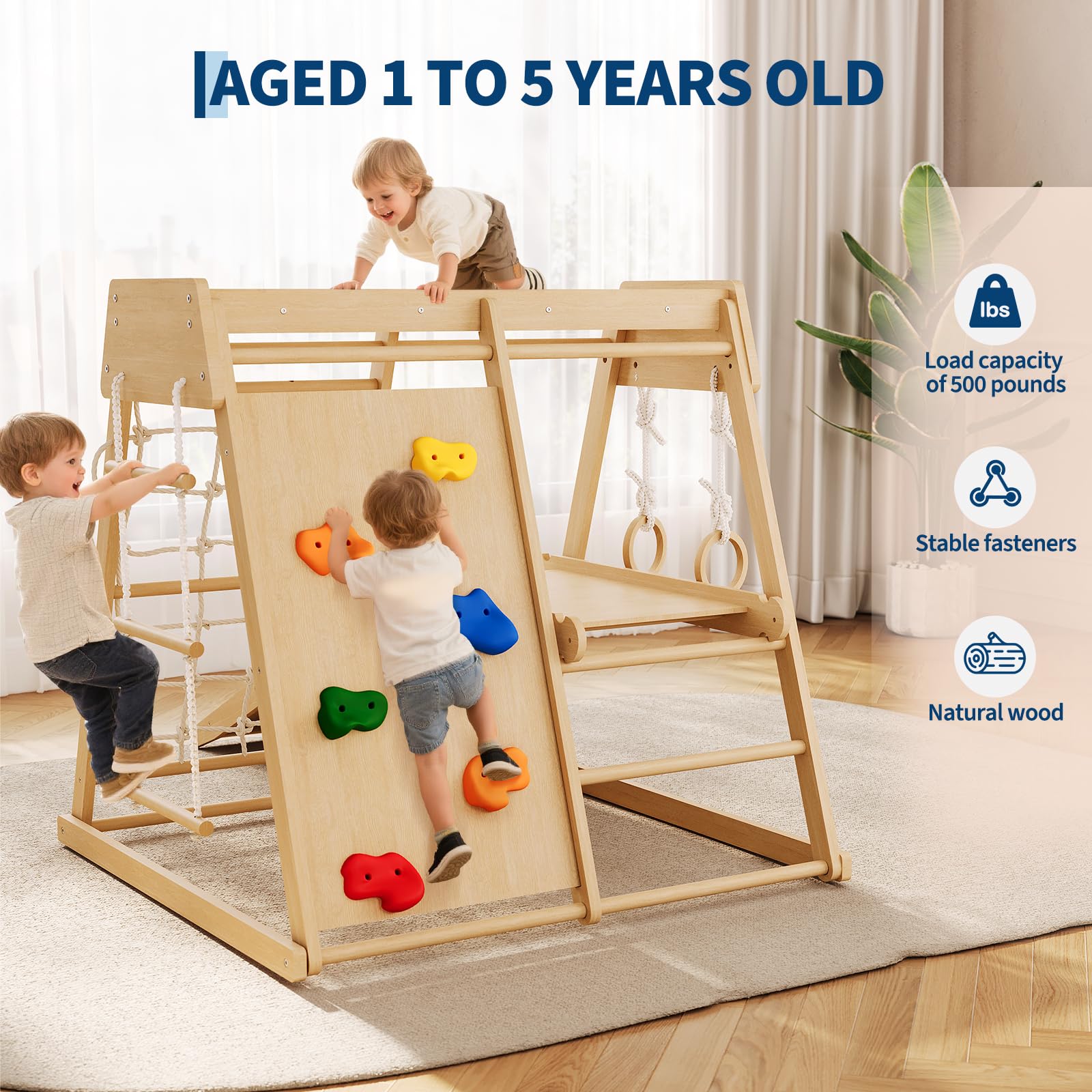 어린이용 6 in 1 목재 실내 정글짐, 슬라이드 클라 - Home Gym For Toddlers 리뷰 및 가격